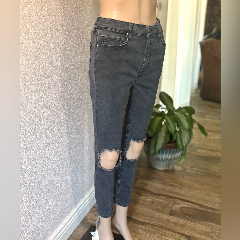 FREE PEOPLE Charcoal Black High-Waisted Distressed Skinny Jeans - Picture 4 of 7